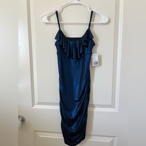 Blue Ruffled Spaghetti Strap Dress